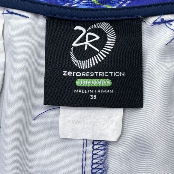 Zero Restriction Shorts Mens 38 Blue Plaid Flat Front Golf Tour Series - Picture 4 of 7